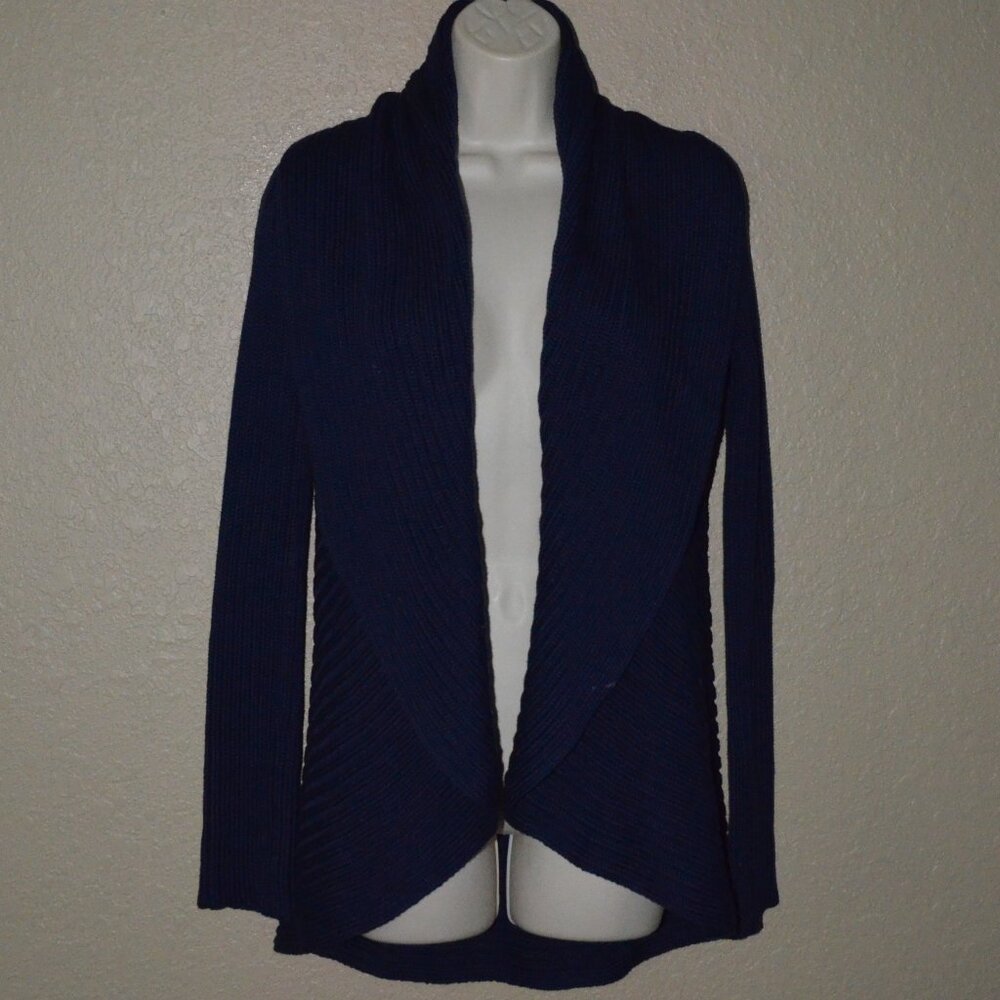 Sz S Ralph Lauren Black Label Navy Ribbed Open Front Cardigan Sweater